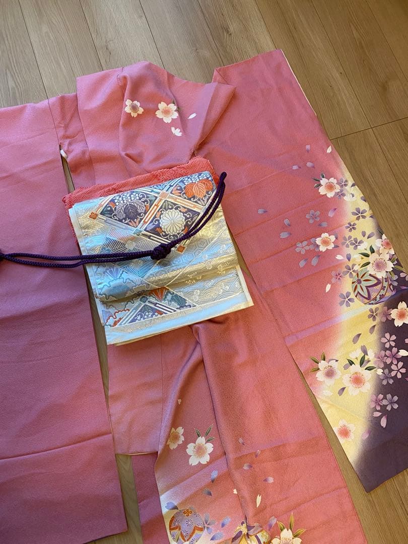 【振り袖　5点セット】　振袖　刺繍　卒業式　袴　ピンク　紫　フルセット