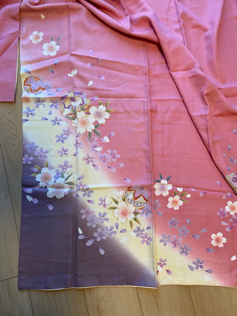 【振り袖　5点セット】　振袖　刺繍　卒業式　袴　ピンク　紫　フルセット