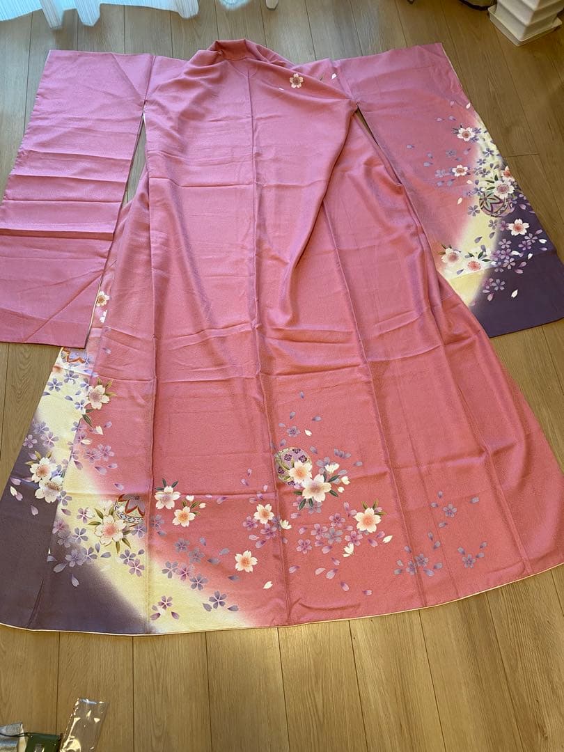 【振り袖　5点セット】　振袖　刺繍　卒業式　袴　ピンク　紫　フルセット