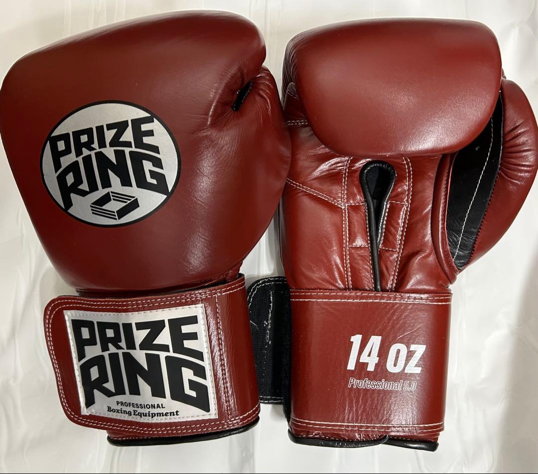 プライズリング　ボクシンググローブ　本革製　ワインレッド14オンス