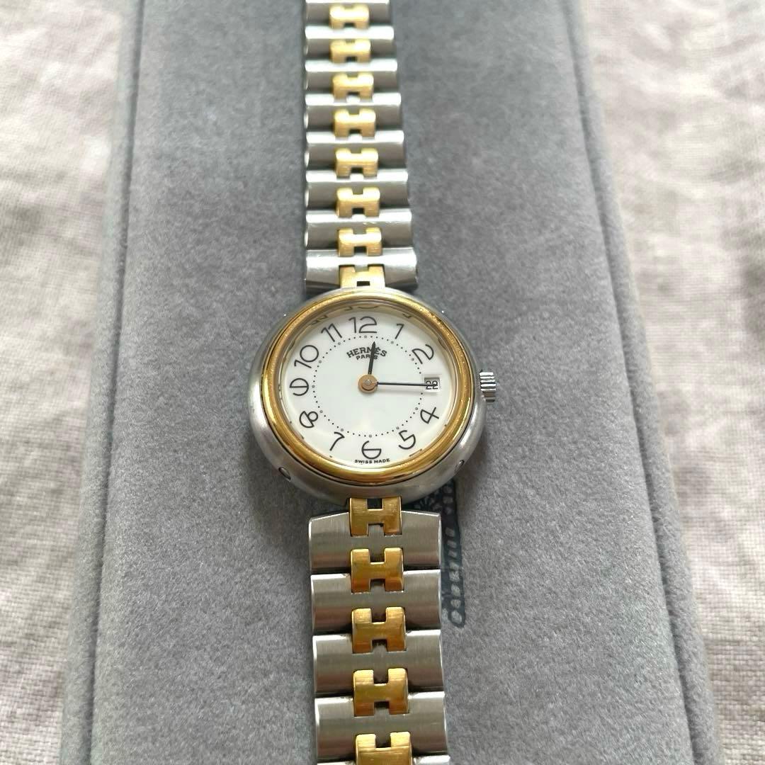HERMES シルバーゴールド 腕時計　BOX 予備のコマ付き　ビンテージ