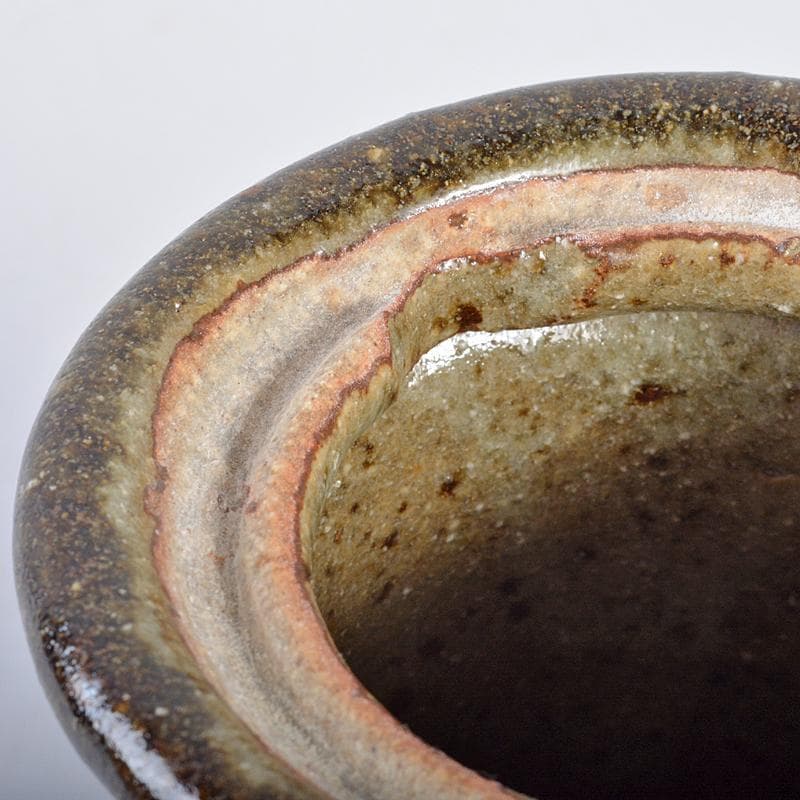 茶道具　瀬戸焼　加藤重高作　斑釉　蓋物　共布共箱　M　R7535