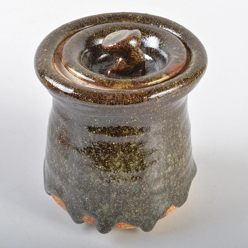 茶道具　瀬戸焼　加藤重高作　斑釉　蓋物　共布共箱　M　R7535