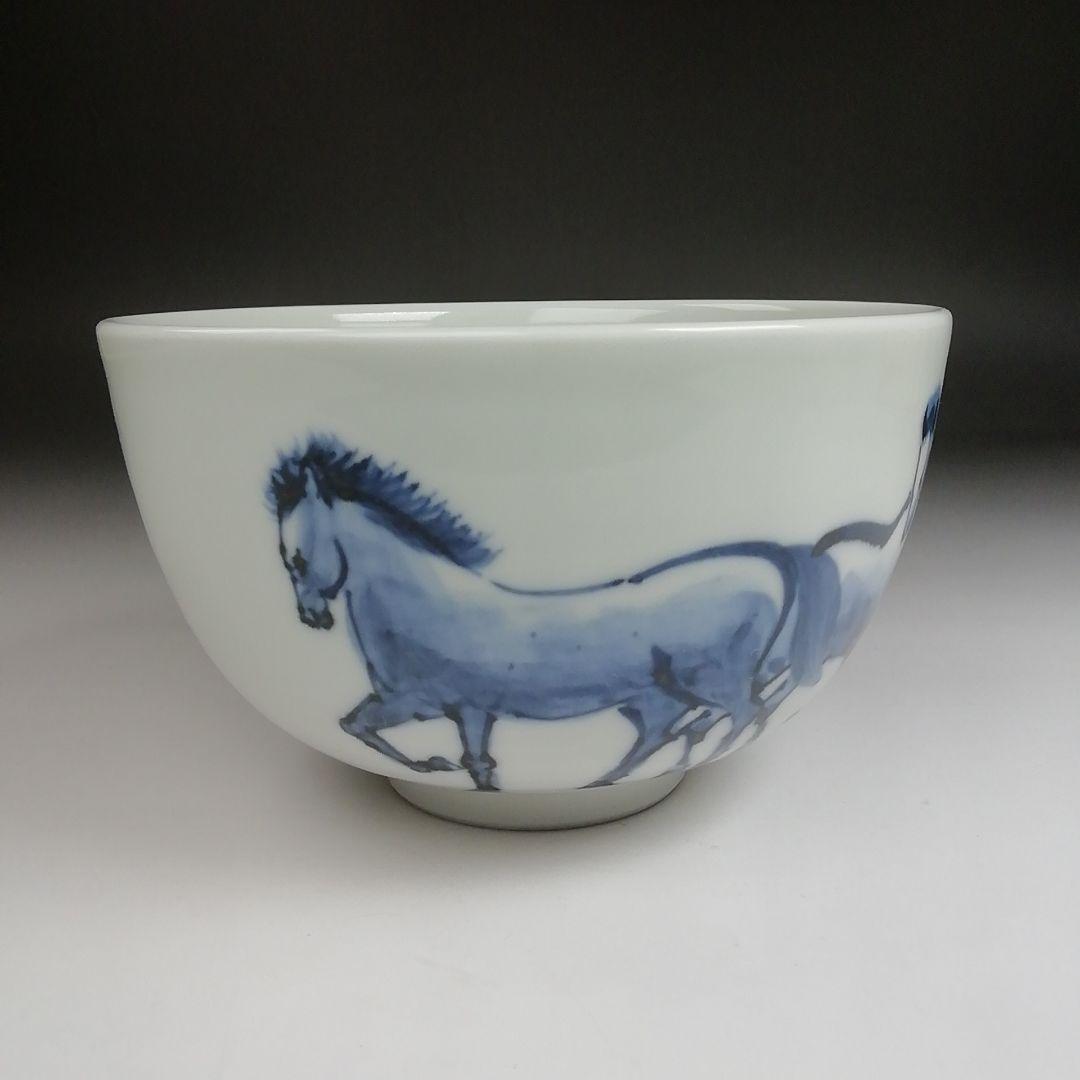 Ｓ９２２　茶碗　『染付馬絵』『平安　寺尾陶象 造』　共箱　抹茶碗　茶道具