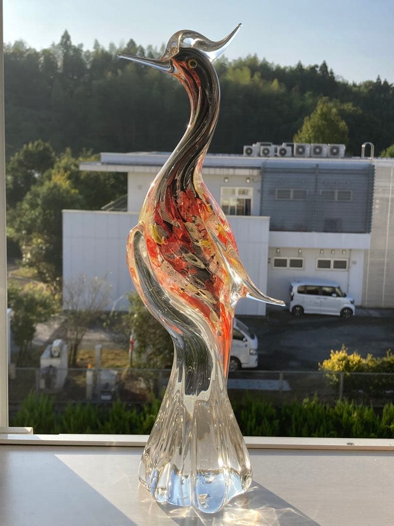 【レア物】ガラスアンティーク 孔雀 彫刻 インテリア【幸運】