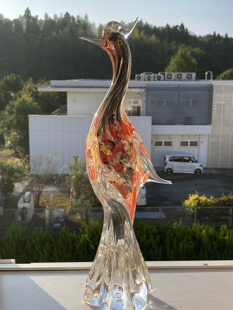 【レア物】ガラスアンティーク 孔雀 彫刻 インテリア