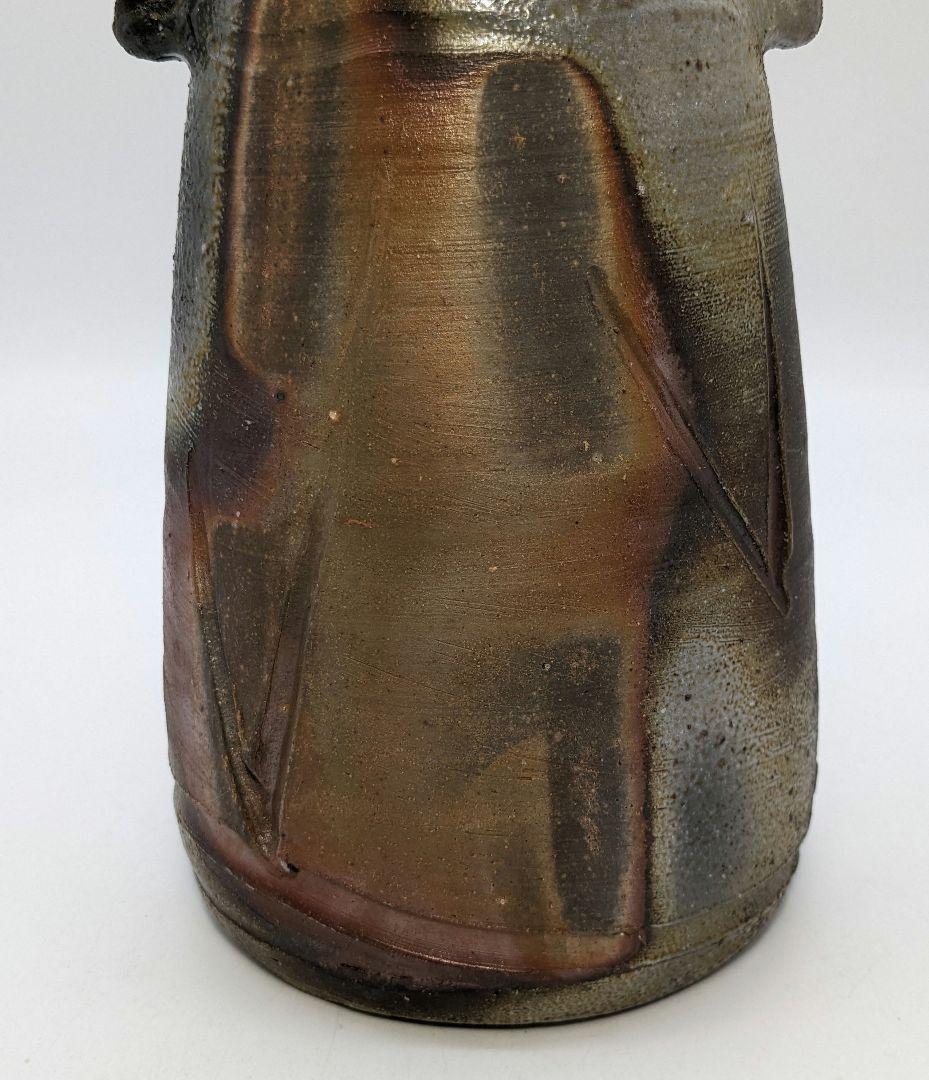 備州窯 備前焼 灰被り窯変耳付花入 共箱栞 花器 フラワーベース 花瓶 華道具