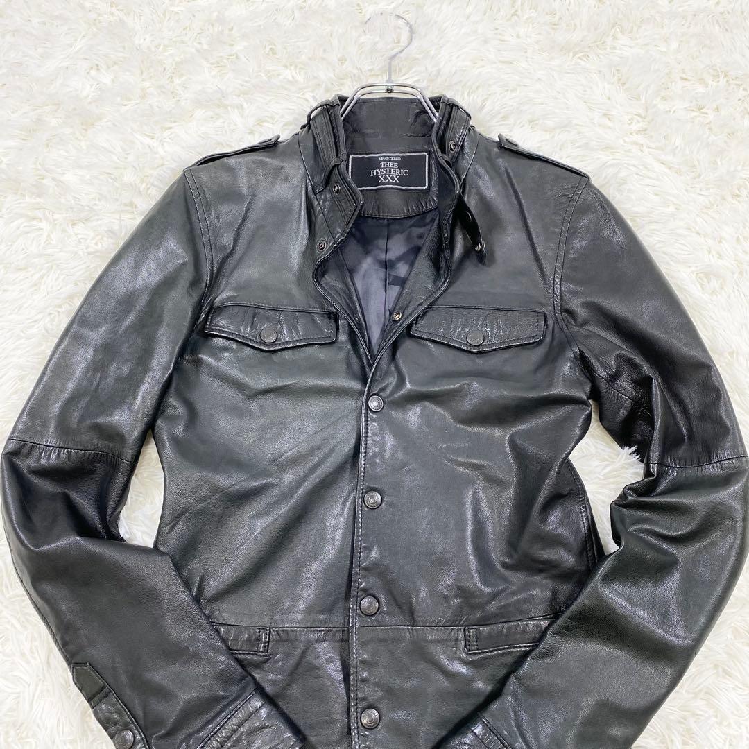 HYSTERIC GLAMOUR レザージャケット　ベルト　ボタン　ラムレザー