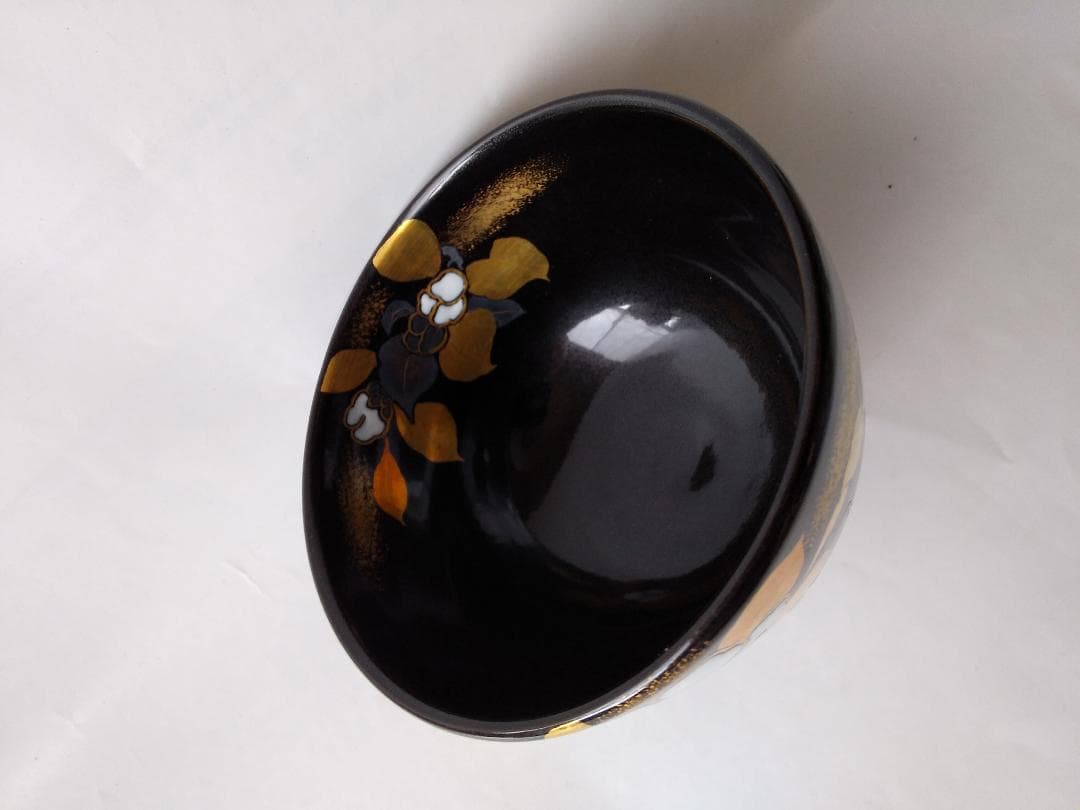 押小路窯 庄左ェ門 作 色絵 「 椿 」茶碗 押小路焼 共箱 栞 抹茶碗 新品