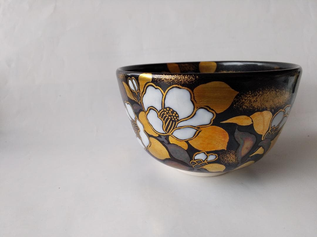 押小路窯 庄左ェ門 作 色絵 「 椿 」茶碗 押小路焼 共箱 栞 抹茶碗 新品