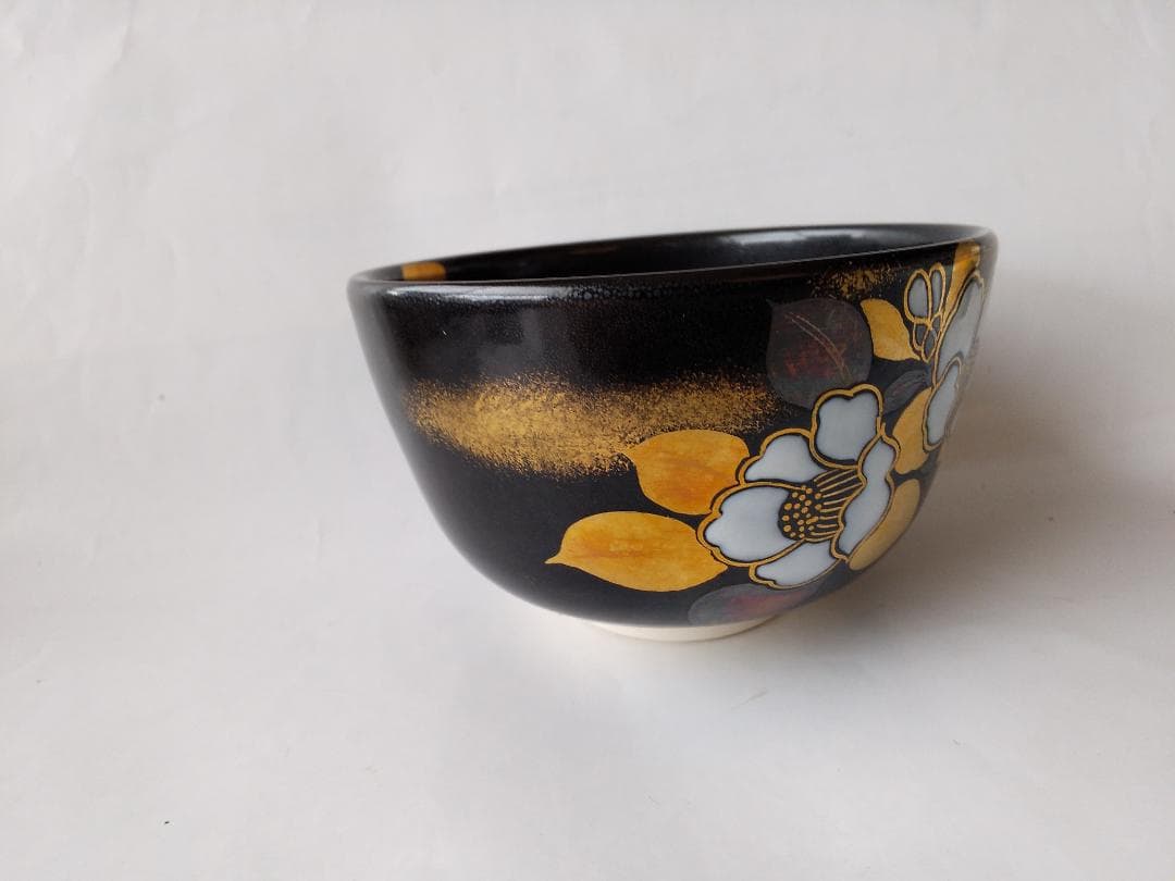 押小路窯 庄左ェ門 作 色絵 「 椿 」茶碗 押小路焼 共箱 栞 抹茶碗 新品