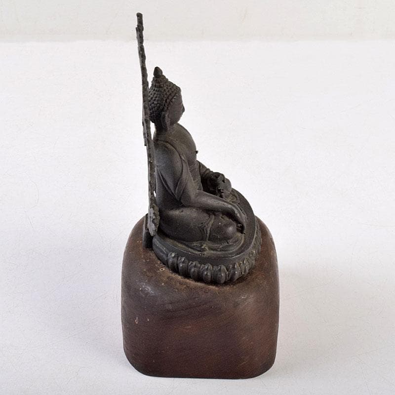 中国　古銅　チベット仏　仏像　置物　木製台座付　M　R9063