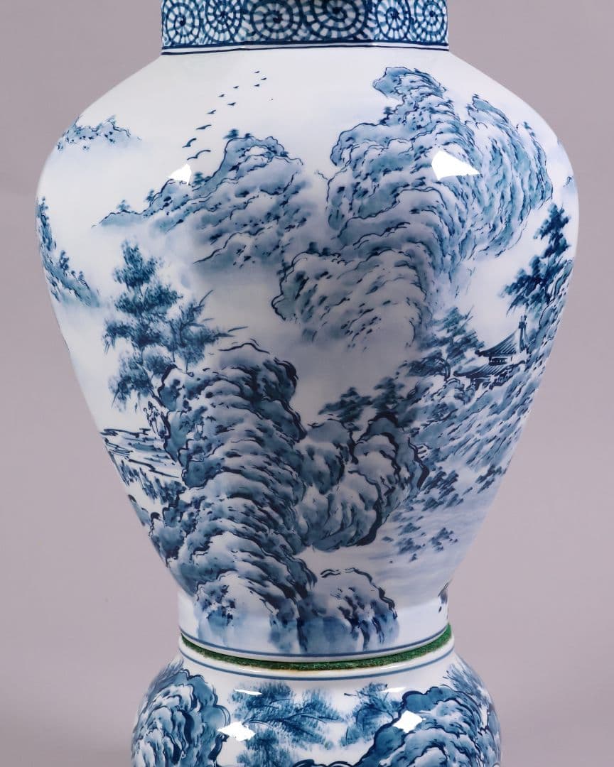 有田焼 勝右衛門 染付 沈香壷 69.3cm 山水蛸唐草 壺 飾壷【CM207】