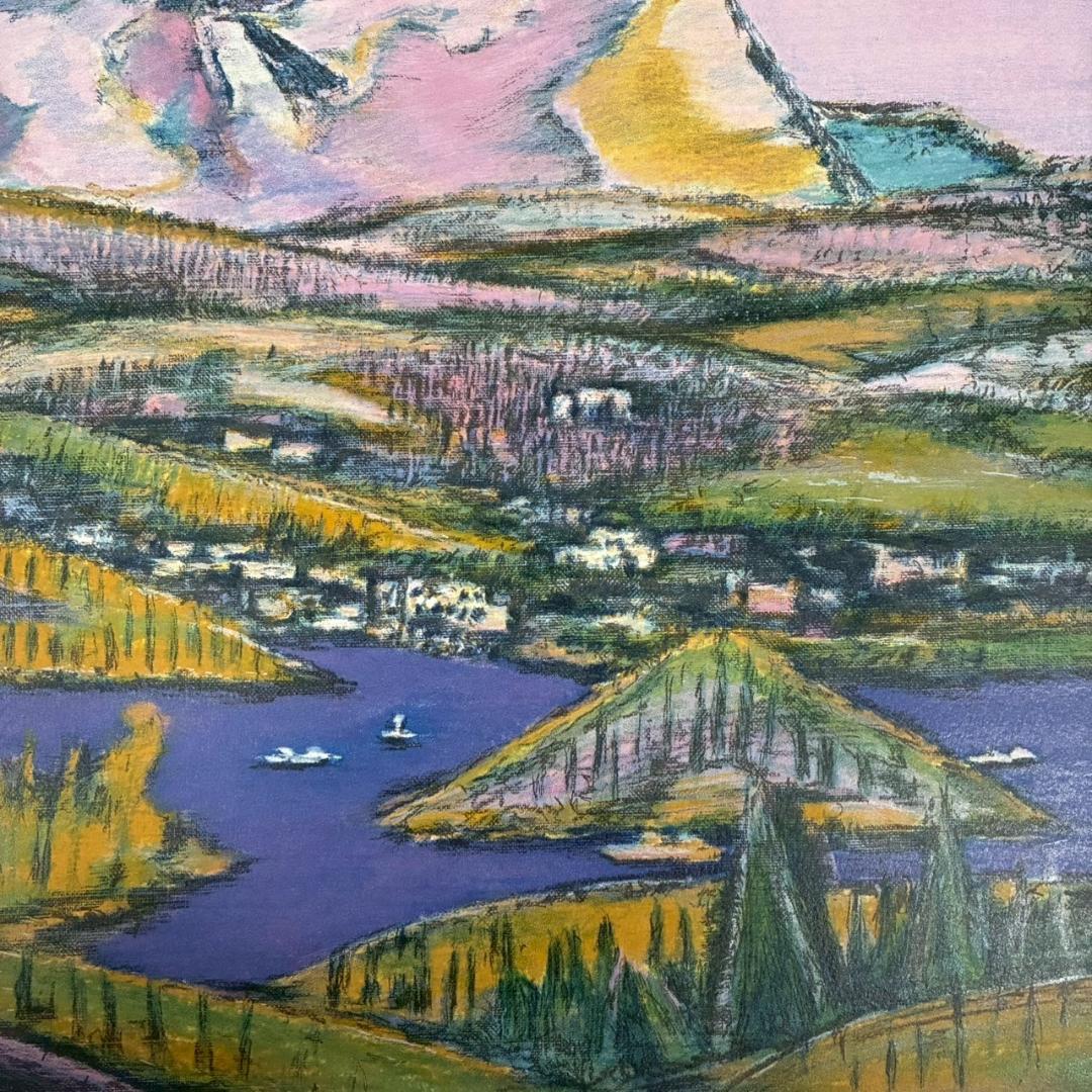 田崎廣助「桜島」リトグラフ 印章有 エンボス印有 額縁入り 田崎広助 鹿児島