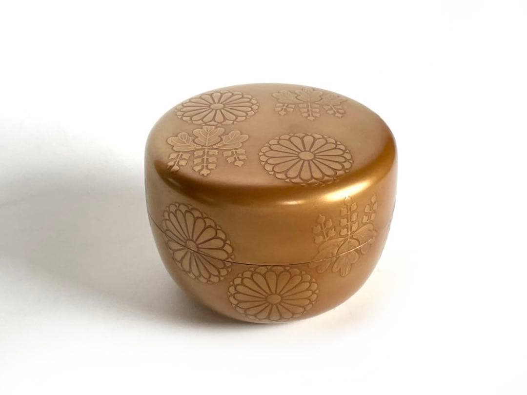 漆工　蒔絵師　中村湖舟 金地菊桐蒔絵平棗　加賀蒔絵　茶道具　共箱