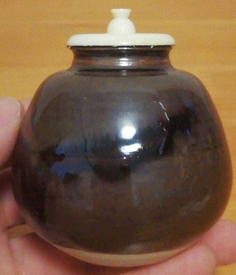 乾伸行作　利休物　茄子写　茶入　共箱　仕服付　略歴付　茶道具