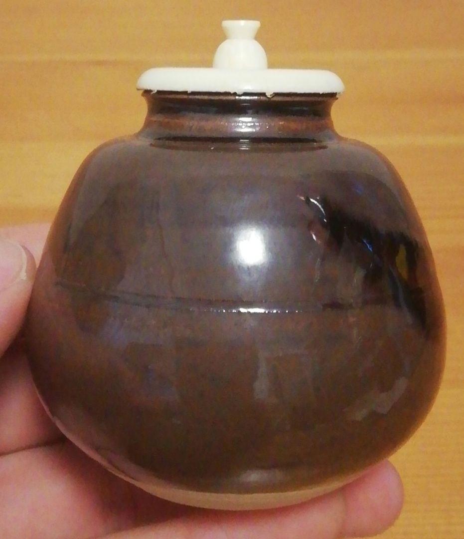 乾伸行作　利休物　茄子写　茶入　共箱　仕服付　略歴付　茶道具