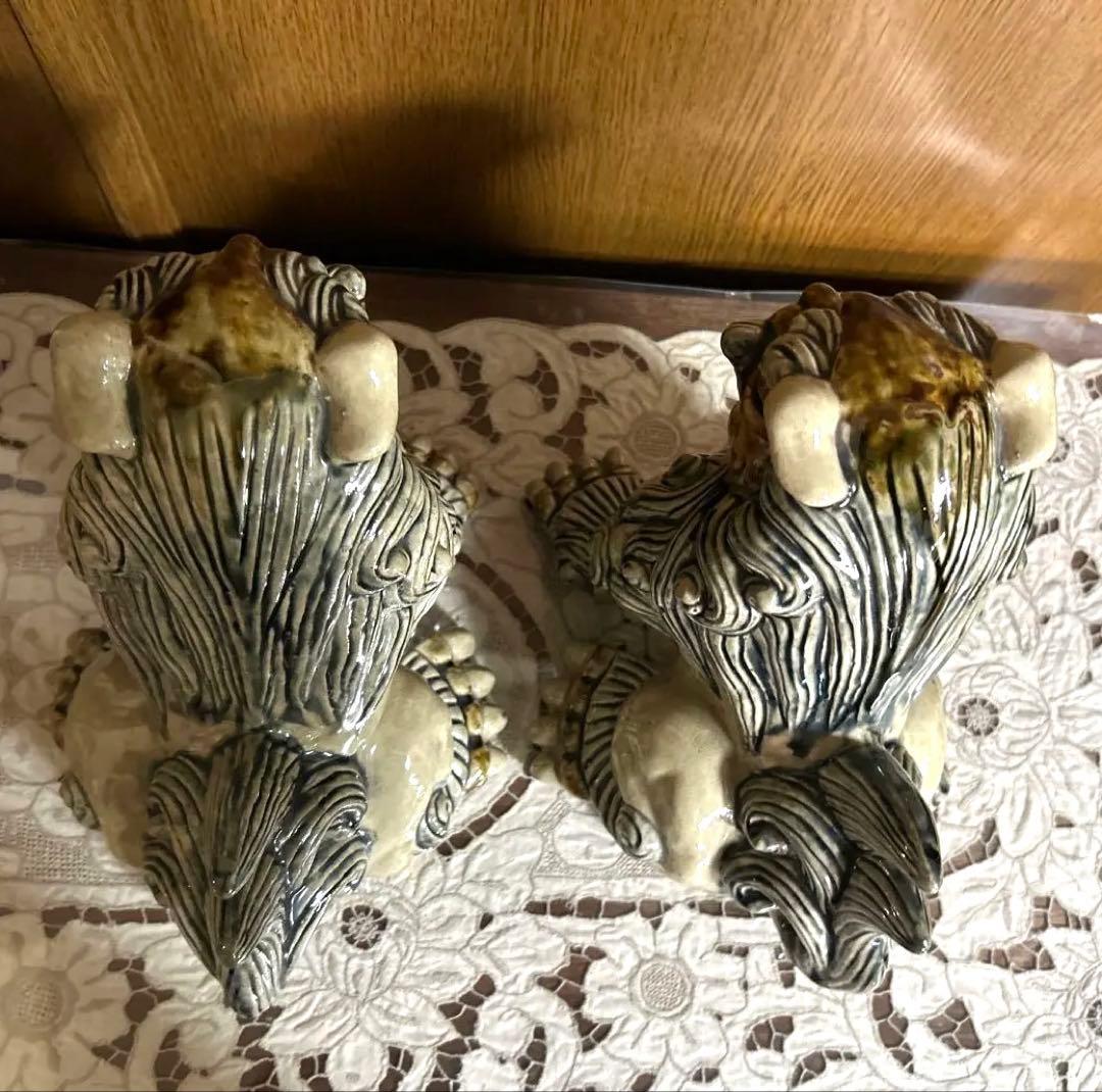 シーサー獅子の陶器像 2体セット