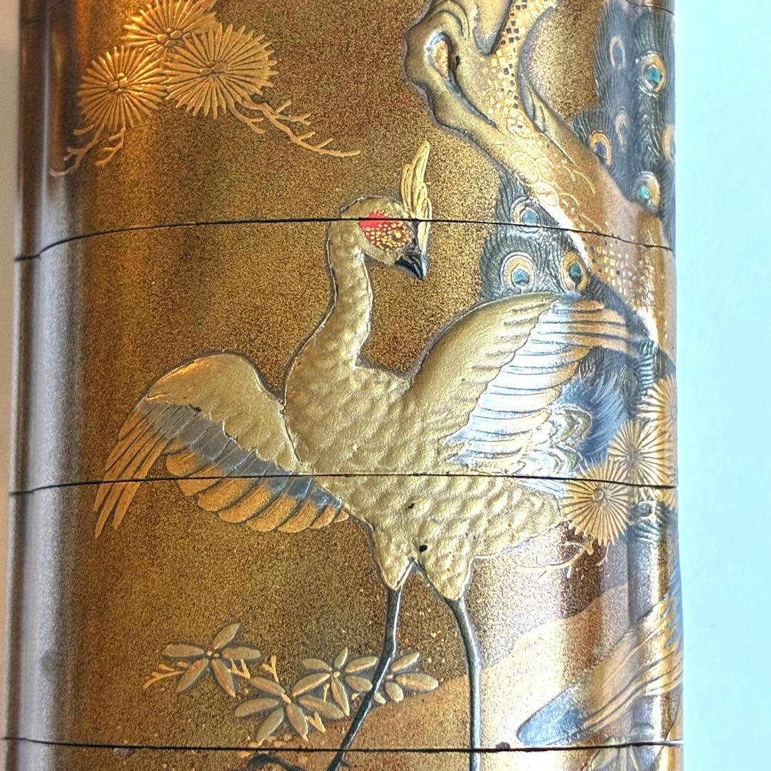 時代物　孔雀蒔絵印籠　梶川