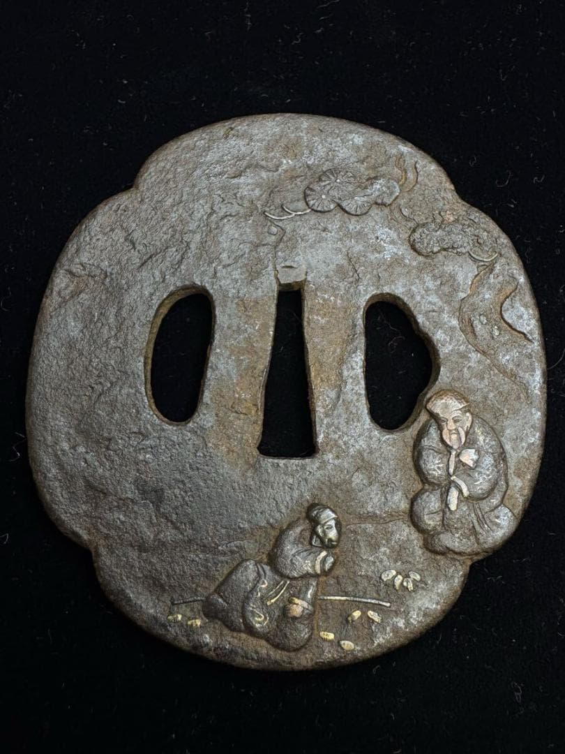 無銘 鉄地太公望図鐔 鍔 拵 日本刀 刀装具 骨董 古美術 江戸時代