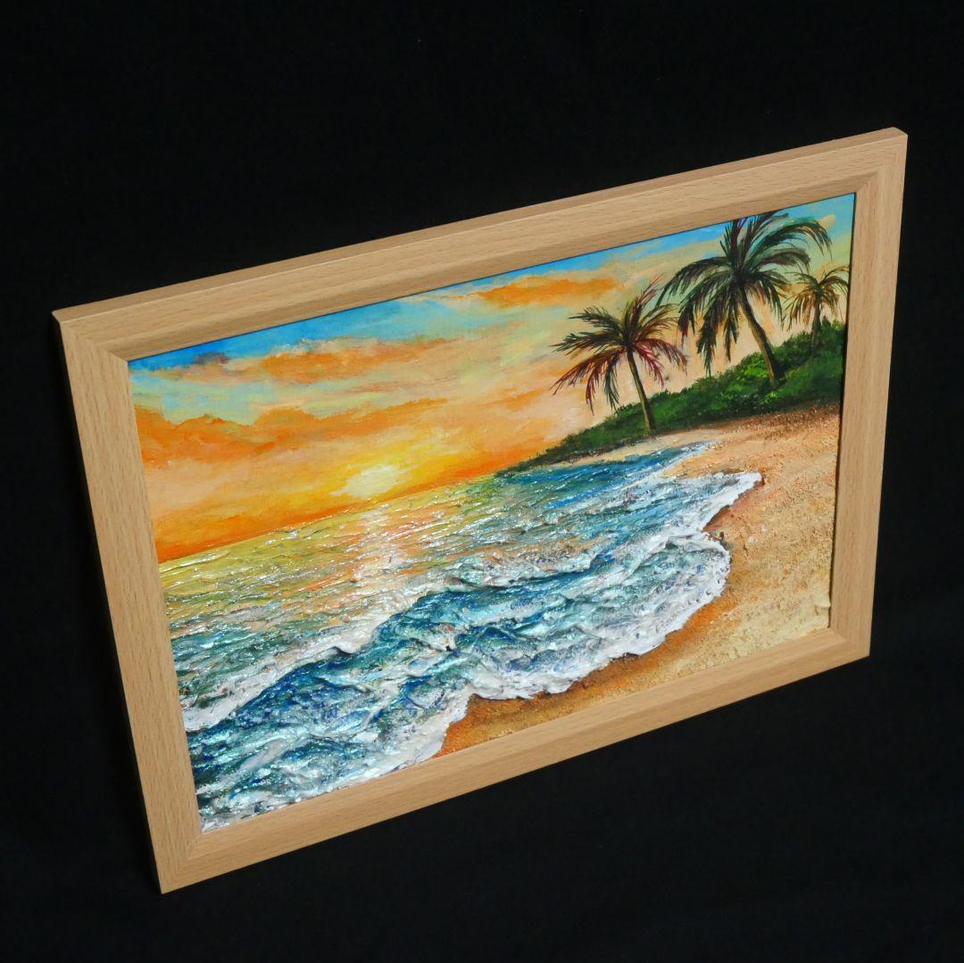 油絵 油彩 油彩画 絵 絵画【夕日の海辺】