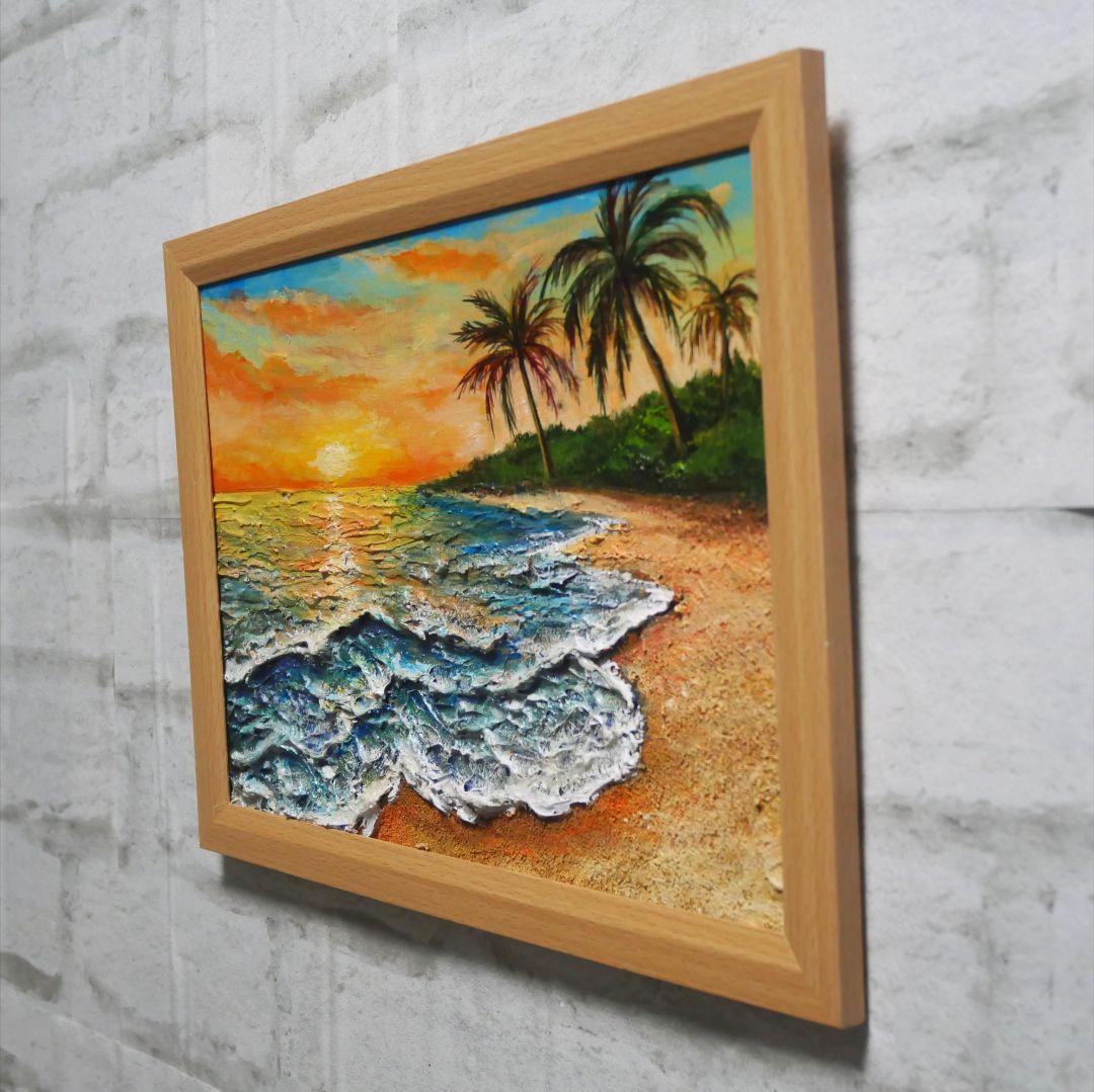 油絵 油彩 油彩画 絵 絵画【夕日の海辺】