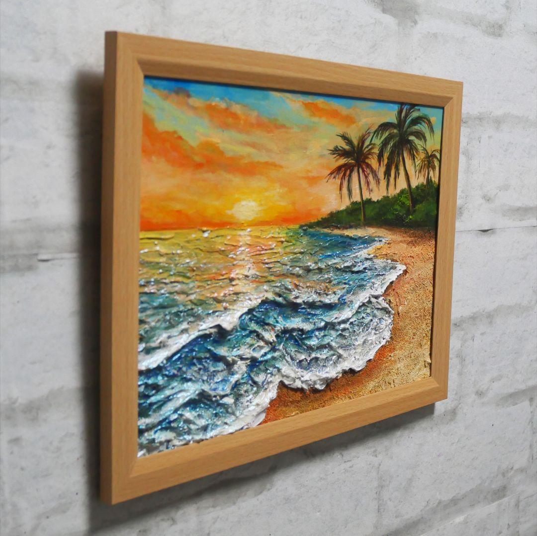 油絵 油彩 油彩画 絵 絵画【夕日の海辺】