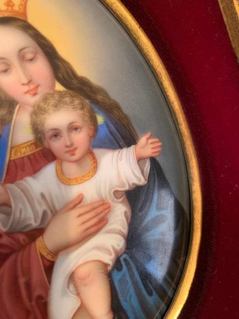 ドイツ製　破格！アンティーク聖母子の陶板額装品！色が綺麗でマリア様が優しい！