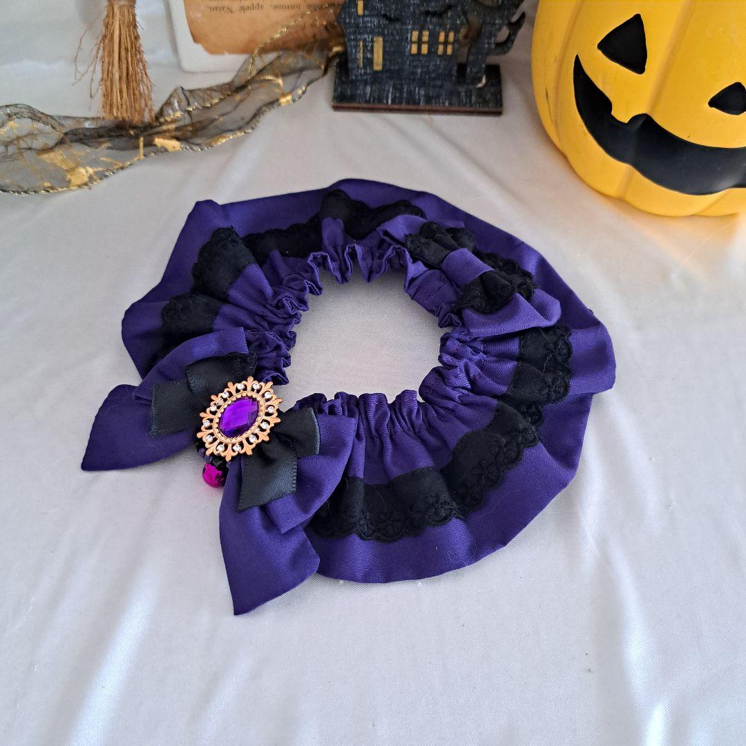 幅広シュシュ、ハロウィン(パープル)わんちゃん猫ちゃん用