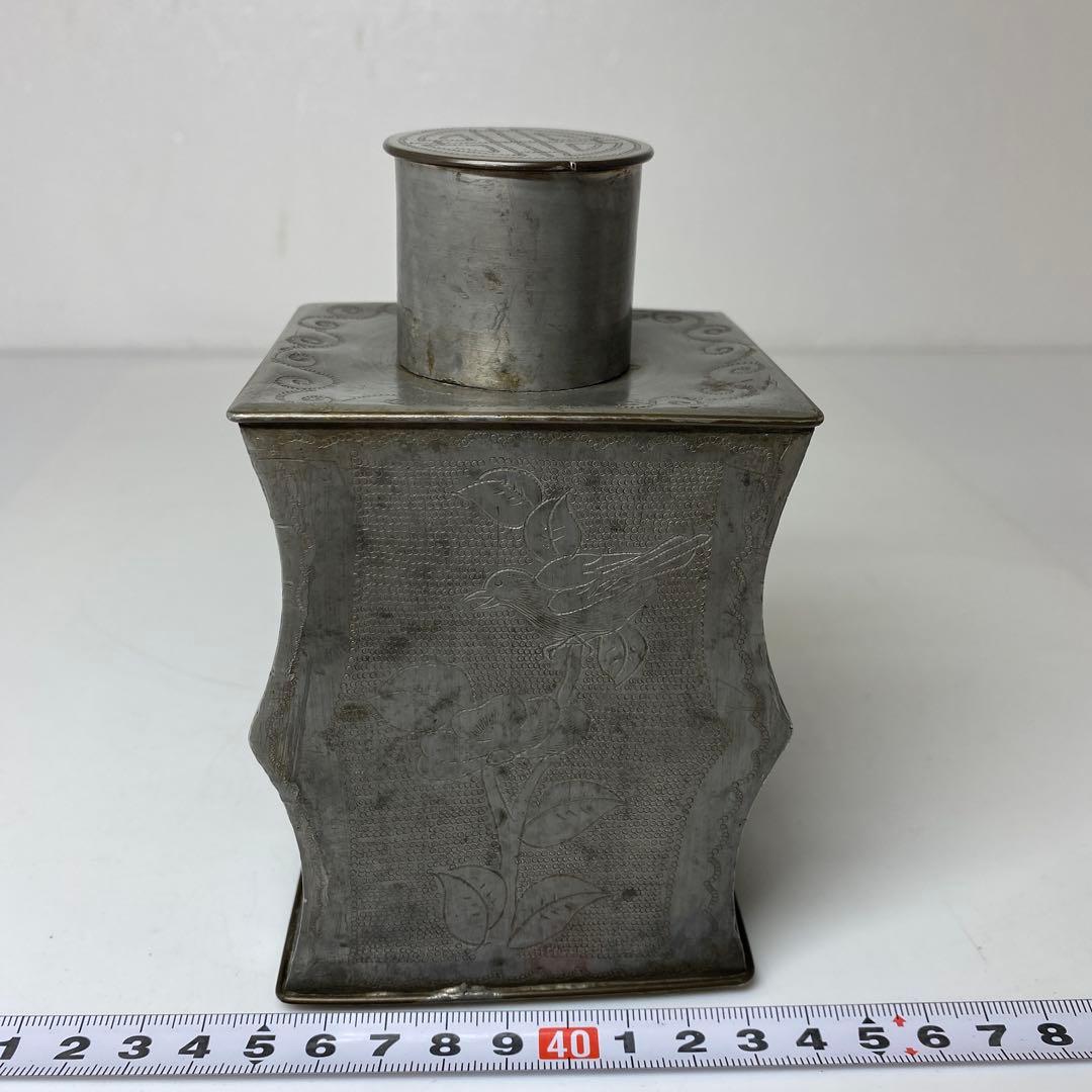 錫製　花鳥図　茶壺　531g トヒニ　東さ7-1124②