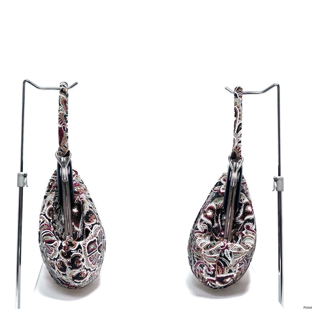 【美品】KUJAKUDO/ビーズ総刺繍/総柄/がま口/ビーズバッグ ハンドバッグ