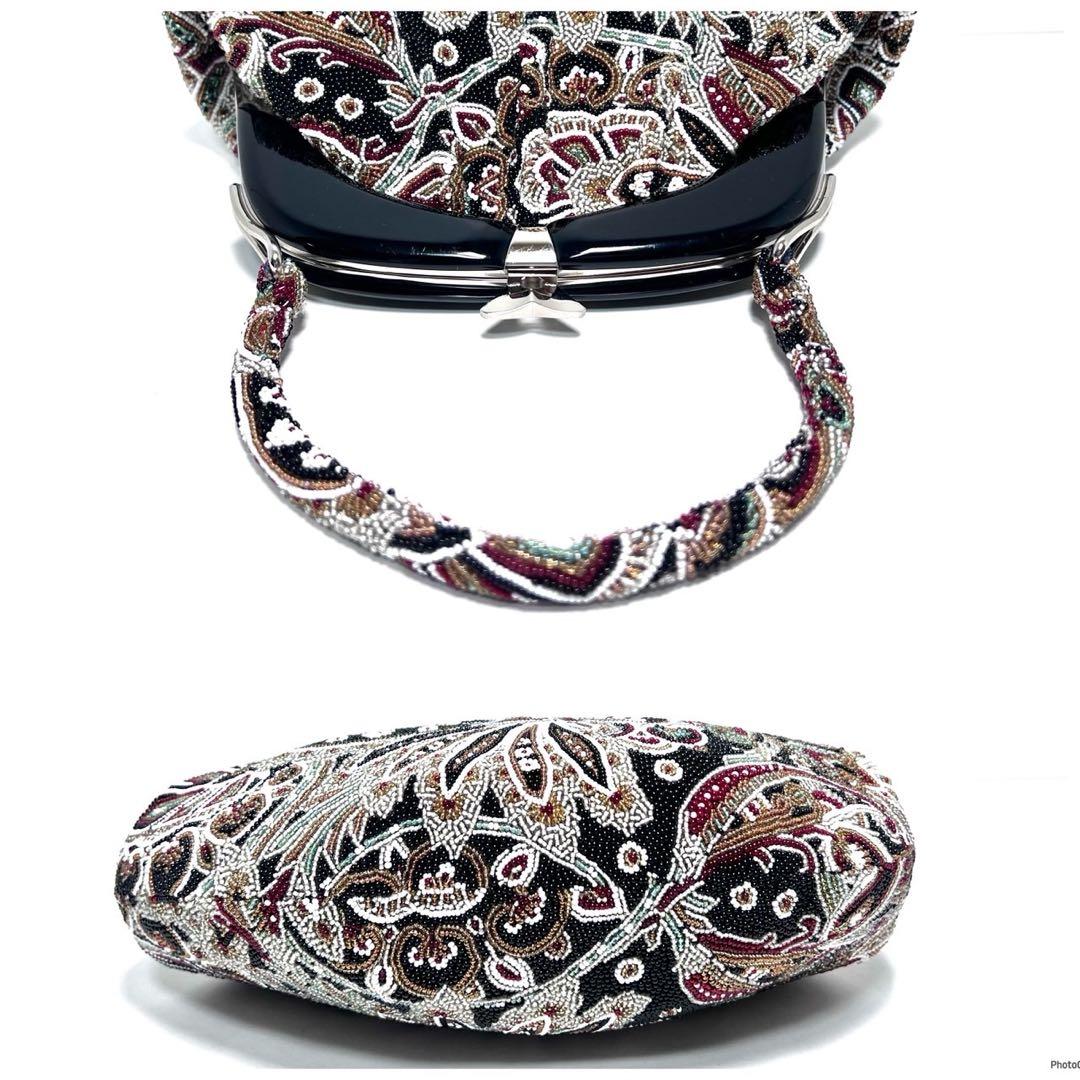 【美品】KUJAKUDO/ビーズ総刺繍/総柄/がま口/ビーズバッグ ハンドバッグ