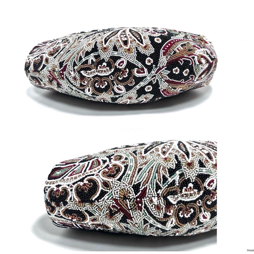 【美品】KUJAKUDO/ビーズ総刺繍/総柄/がま口/ビーズバッグ ハンドバッグ