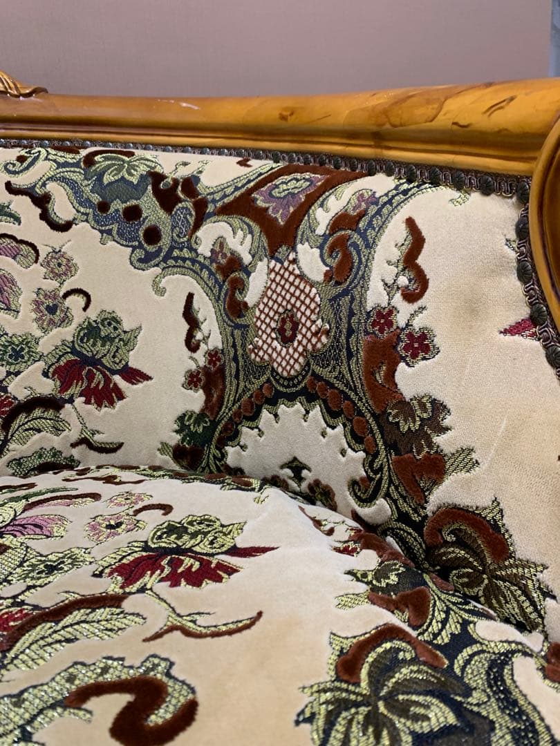 イタリア製 ヴィンテージ　ソファ 金華山　猫脚　ロココ調　輸入家具　チェア