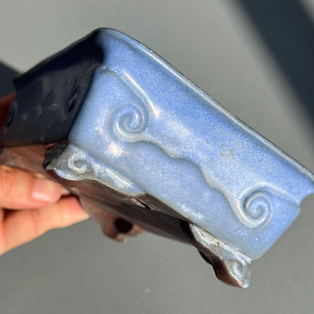 624.均釉雲足長方鉢 盆栽鉢 植木鉢 文革鉢 15*10.5*5cm