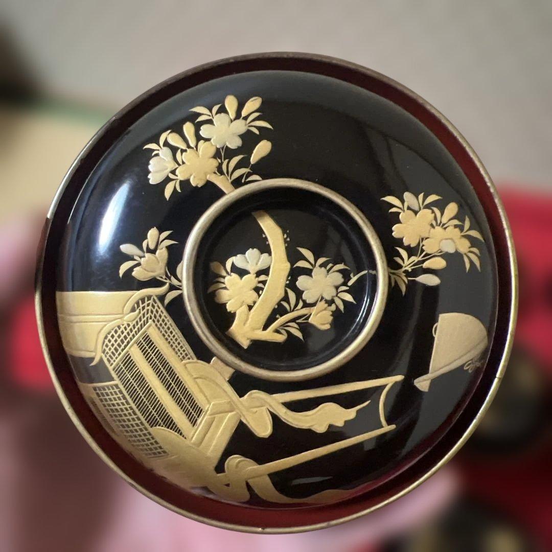 旧家蔵出　輪島塗吸物椀　木製　黒塗金蒔絵　金縁