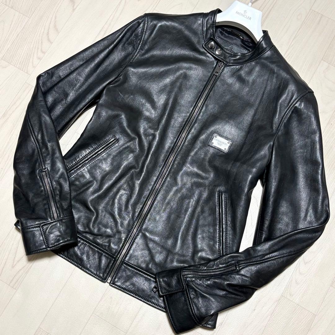 美品✨DOLCE&GABBANA ラムレザー シングルライダースジャケット 50
