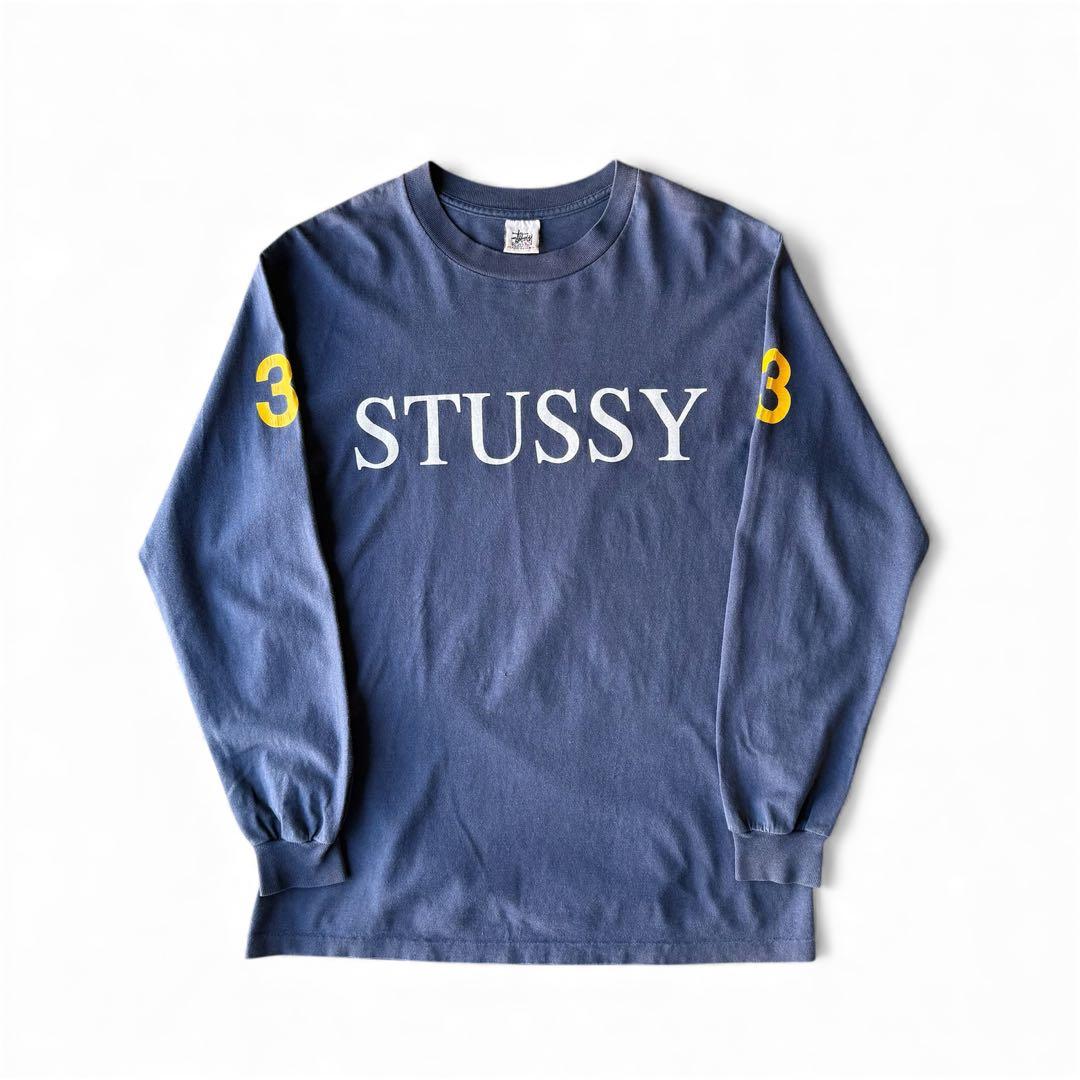 90's STUSSY 白タグネイビー 長袖Tシャツ ロンティー L USA製