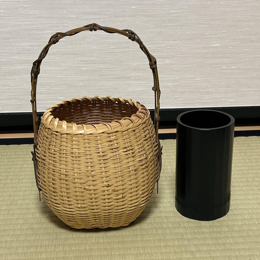 花入　茶道具　さざえ籠　かご花入　置花入