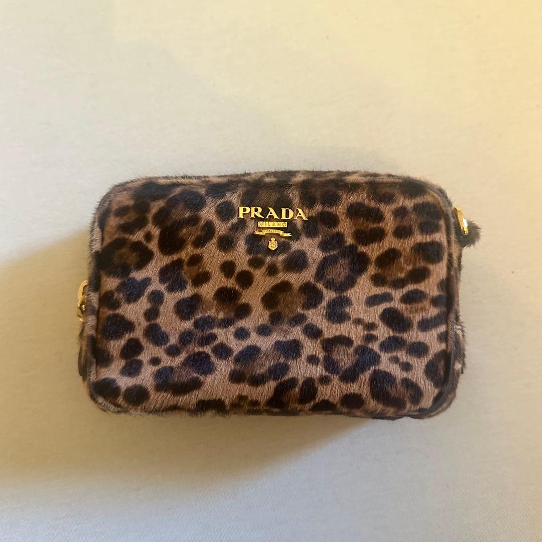 本物 PRADA ヒョウ柄 レオパード ミニショルダーバッグ ハラコ