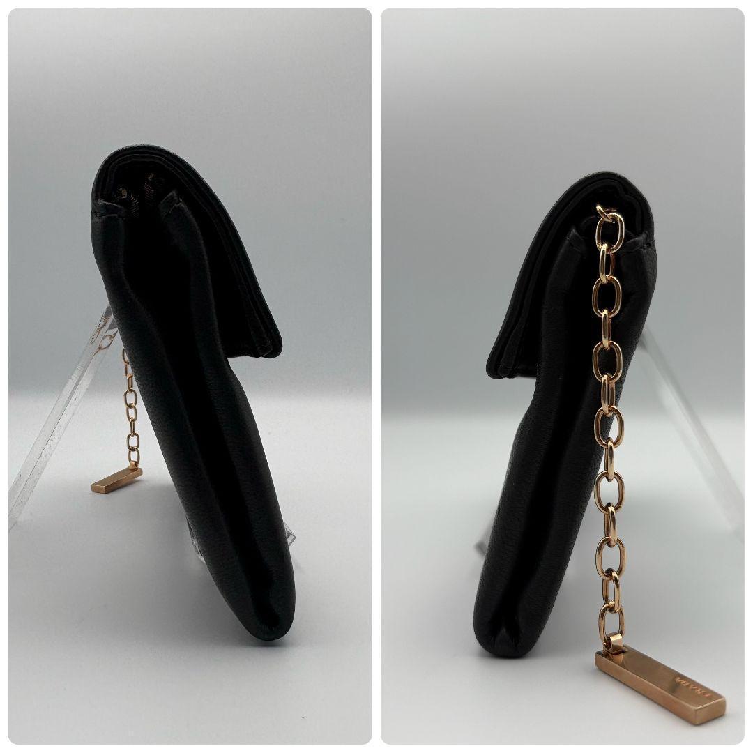 美品　プラダ　ソフトレザー　長財布　ポーチ　ロゴ刻印　ゴールド金具　ダークグレー