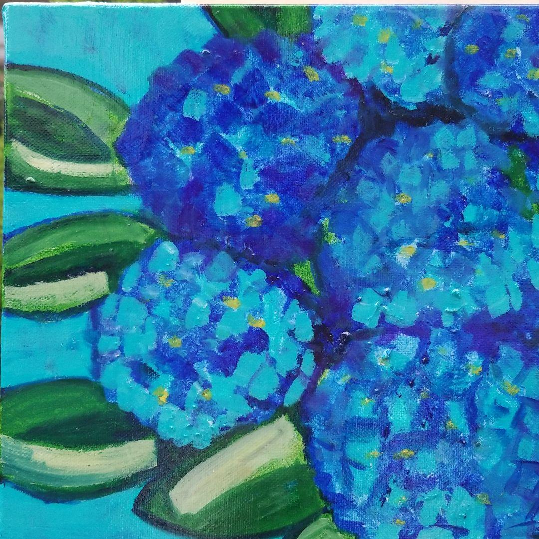 油絵　専用　青いあじさいを差したテーブル