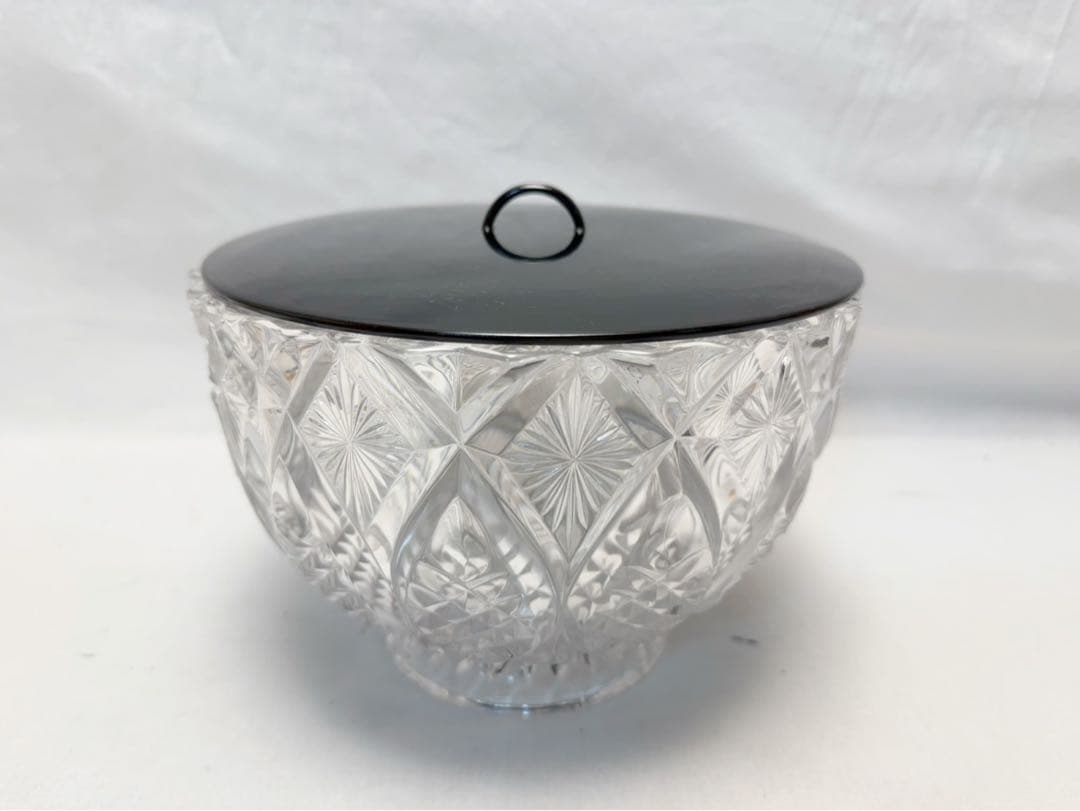 未使用 茶道具 松峯 作 クリスタル 水指 黒塗蓋付 元箱