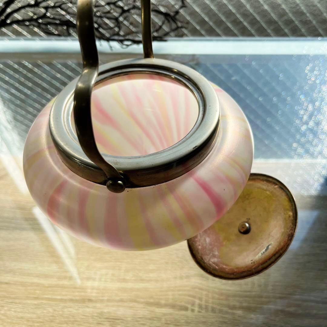 骨董　時代ガラス　パール調ラスター　希少　ドーム型　ビスケットジャー　菓子器