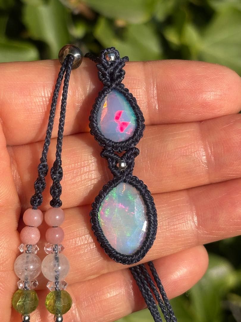 ◆ダブル オパール◆マクラメ編みペンダント