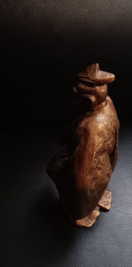 【在銘・芳山?】能楽 三番叟 翁 骨董 ブロンズ像 置物 1066g