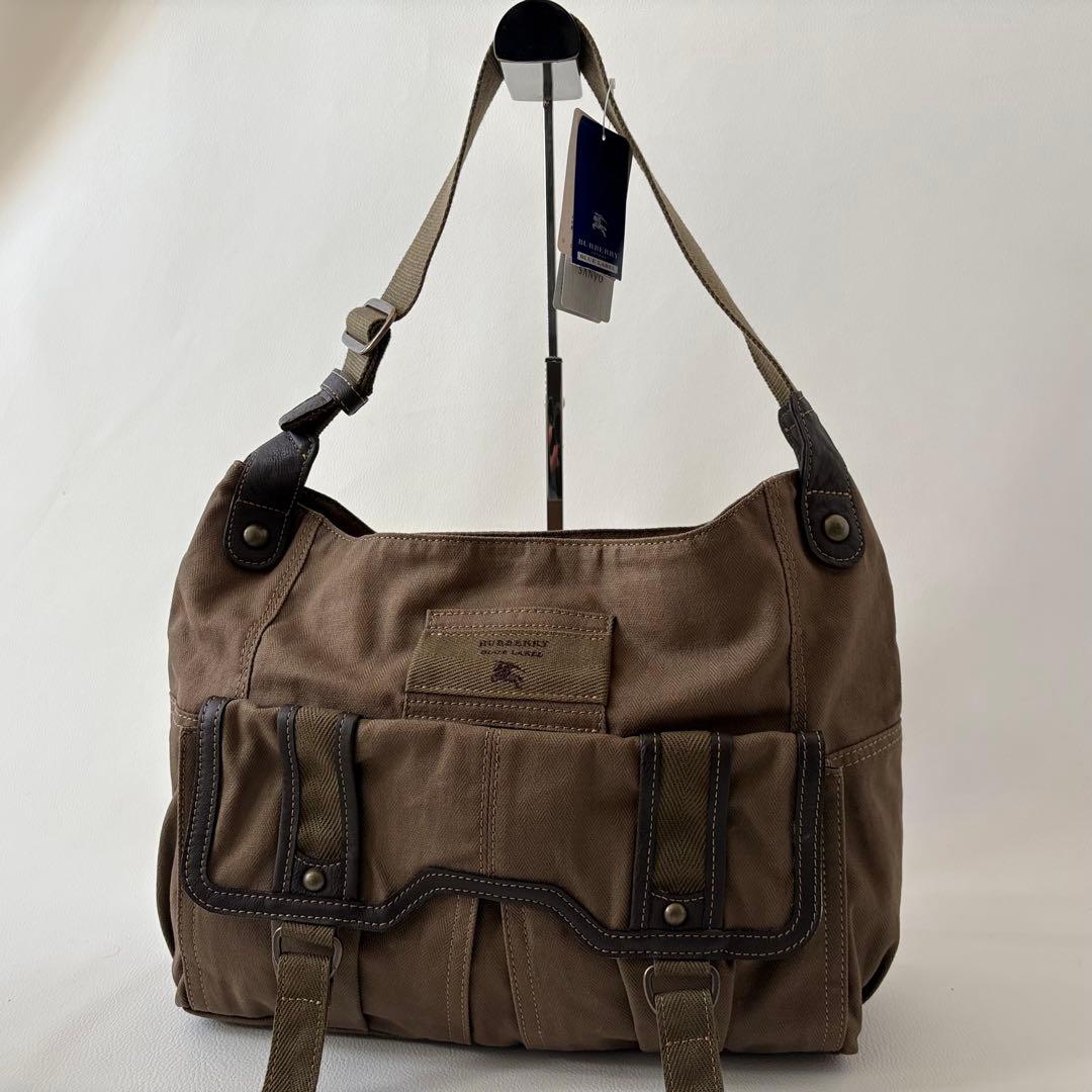 Y2K バーバリーブルーレーベル ワンショルダーバッグ キャンバス レザー 刺繍