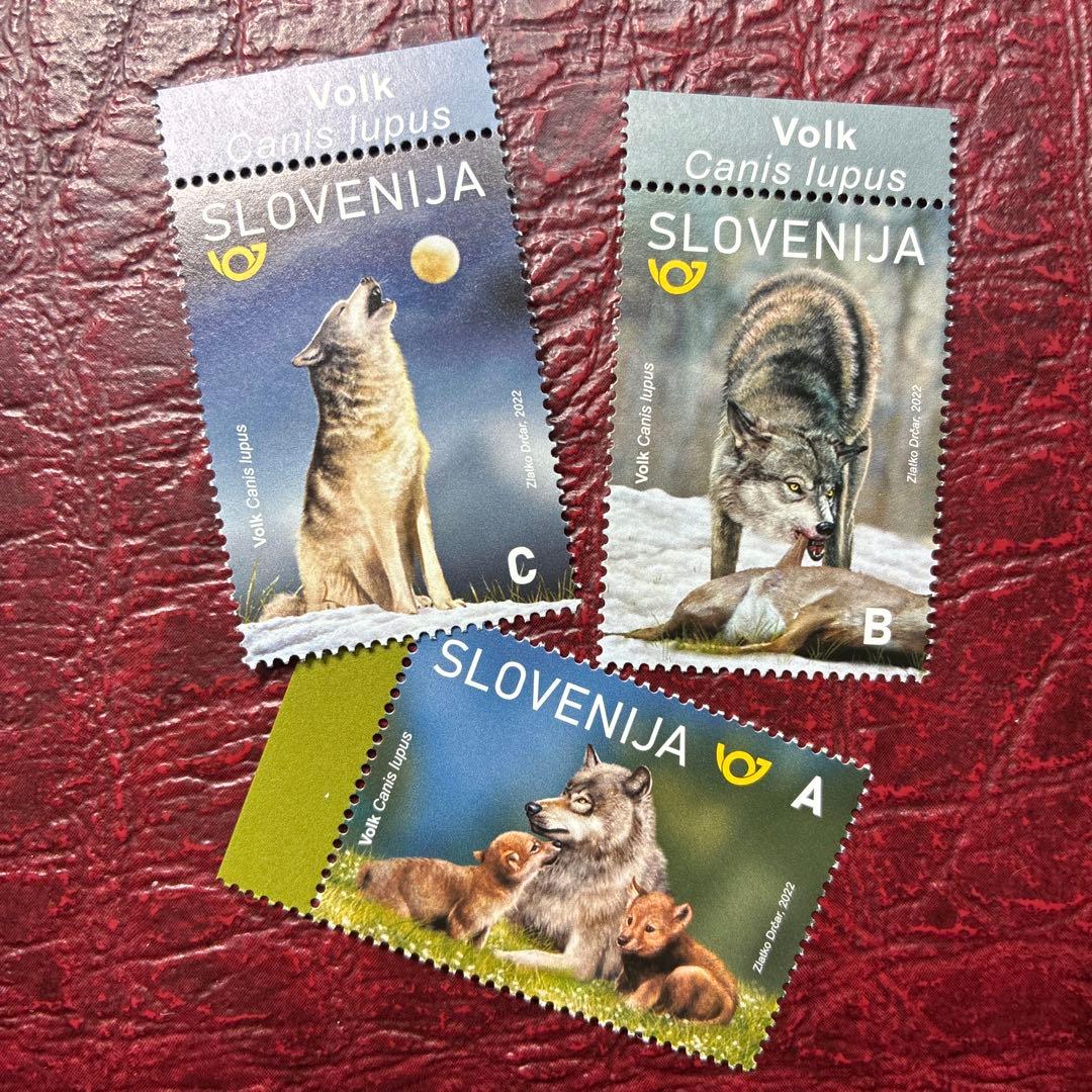 76814セール現品限　外国切手　スロベニア発行オオカミ3種揃