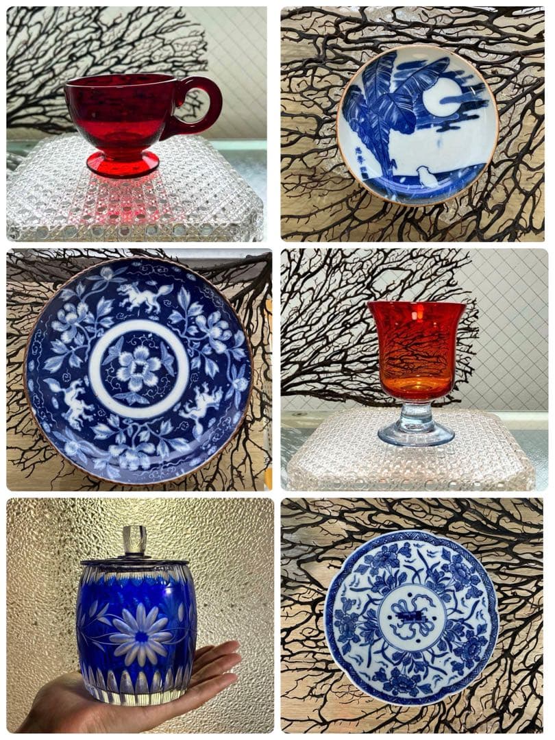 骨董　有田焼　輸出用　里帰り　悲劇の精磁会社　梅花フチ　青花　プレート　中皿１客