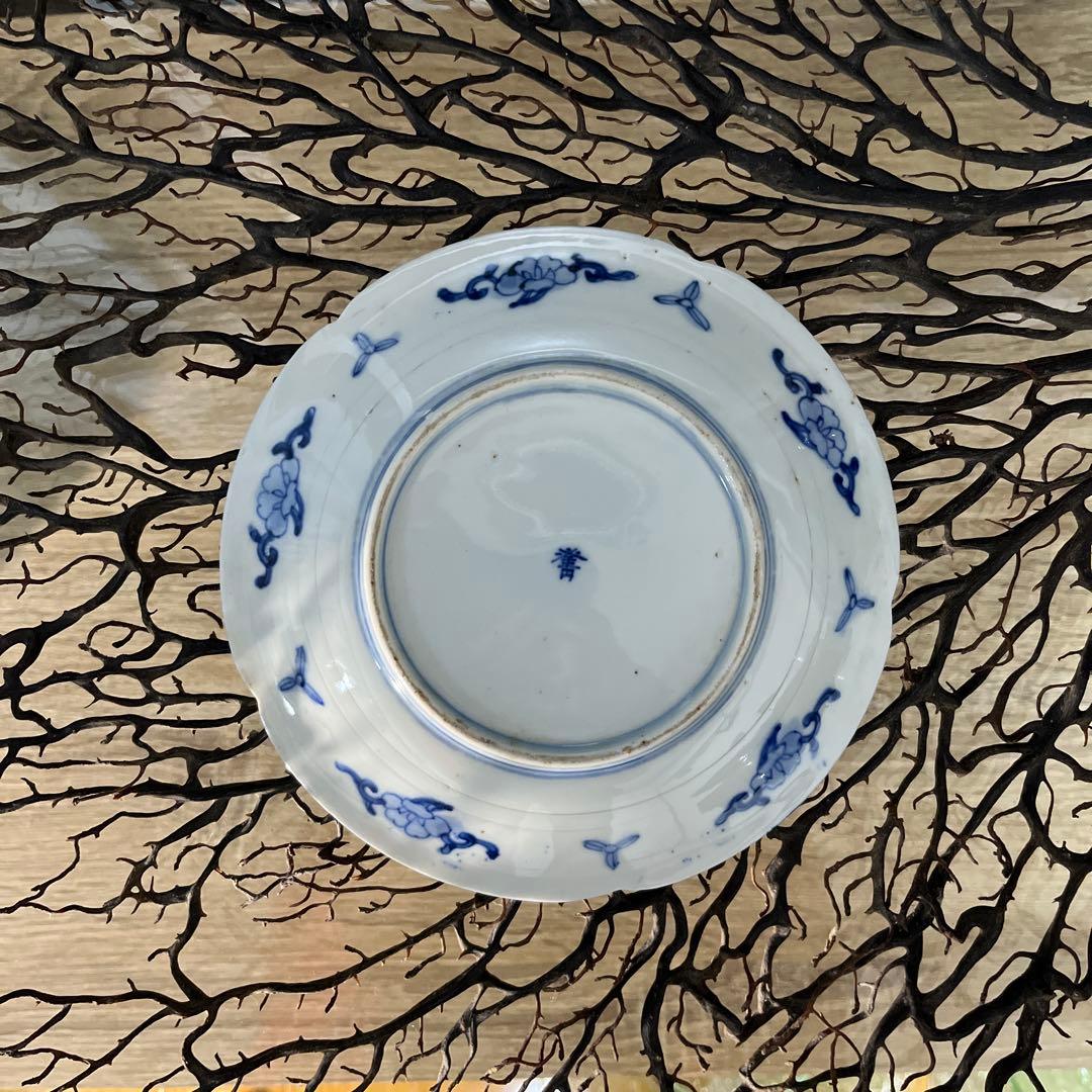 骨董　有田焼　輸出用　里帰り　悲劇の精磁会社　梅花フチ　青花　プレート　中皿１客
